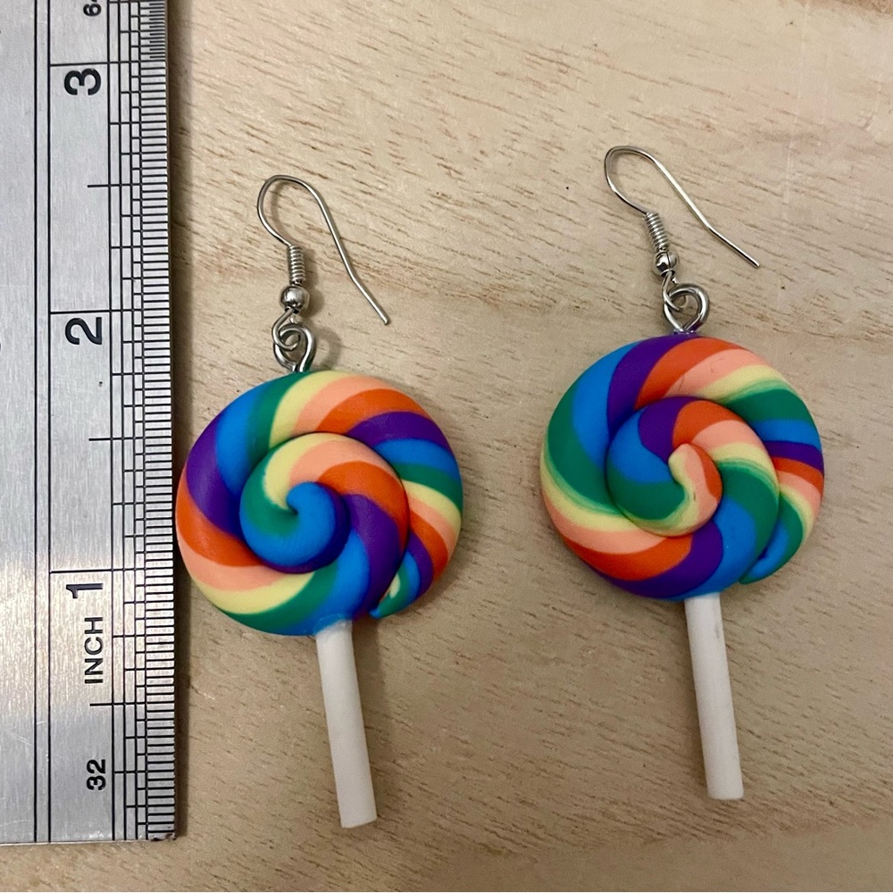Rainbow Lollipop Earrings Silver 3D - Picture 3 of 4